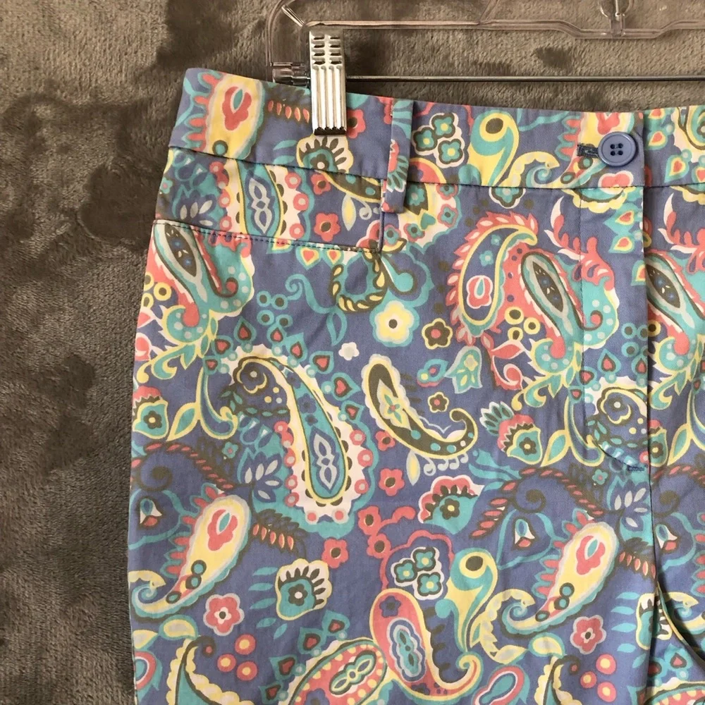 Talbots Paisley Cropped Chino Women Pants Size 14 Pastel Colors Split-Hem